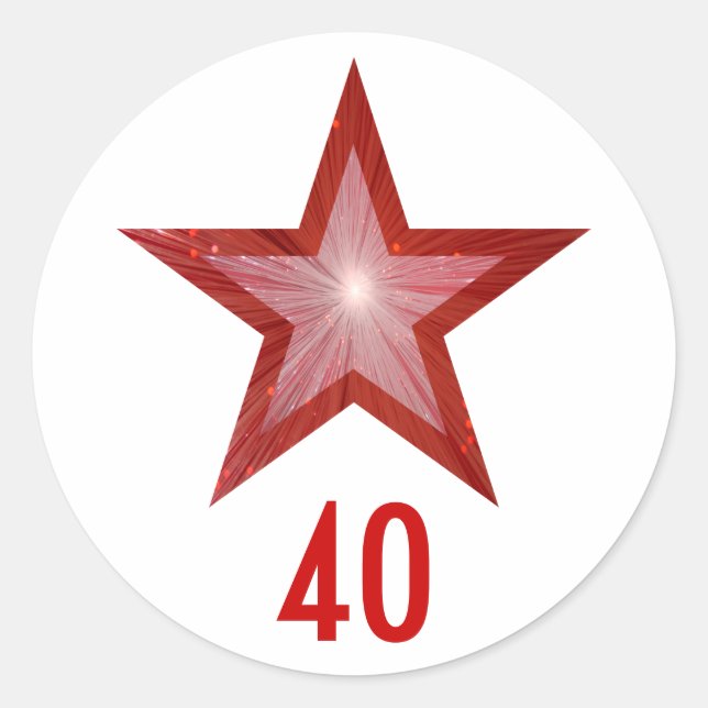 Redonda Blanco pegatina redondo Estrella roja "40" (Anverso)