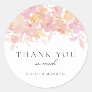 Redonda Blossoms rosa acuarela Floral Boda Pegatina
