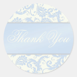 Redonda Blue and Ivory Damask Gracias Pegatina