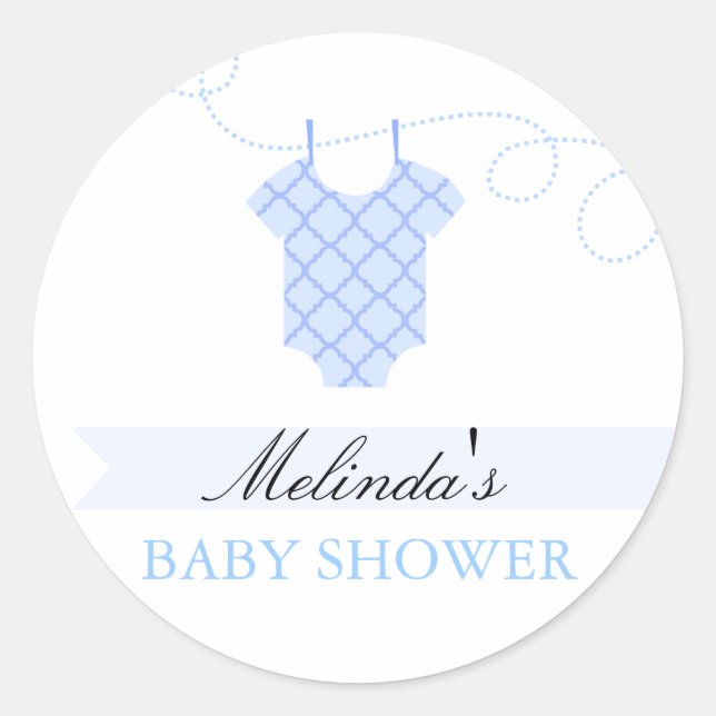 Redonda Blue clothesline Modern Baby Shower Pegatina (Anverso)