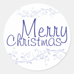 Redonda Blue Flourish Merry Christmas Pegatina
