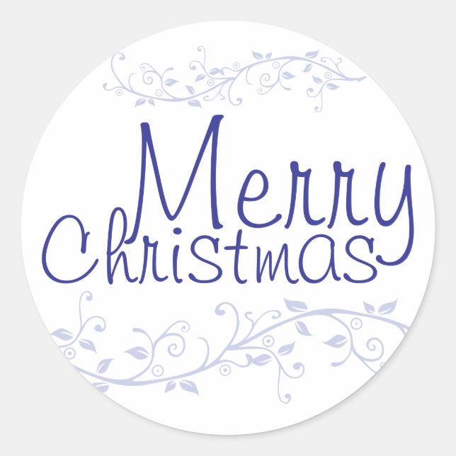 Redonda Blue Flourish Merry Christmas Pegatina (Anverso)