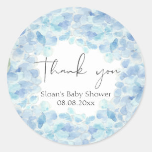 Redonda Blue Hydrangea Baby Shower Gracias Pegatina