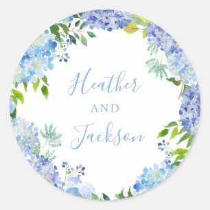 Redonda Blue Hydrangeas Wreath Boda Pegatina redondo