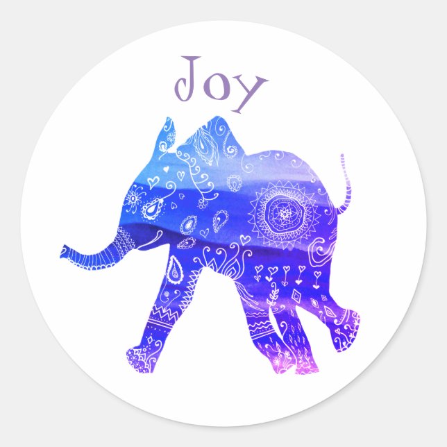Redonda Blue Mandala Baby Elephant Joy Pegatina (Anverso)