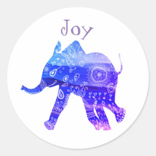 Redonda Blue Mandala Baby Elephant Joy Pegatina