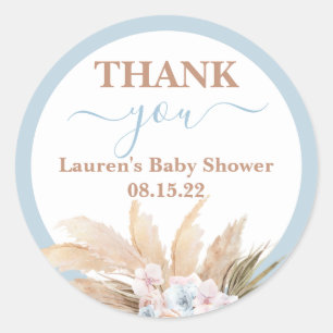 Redonda Blue Pampas Grass Boy Baby Shower Round Pegatina
