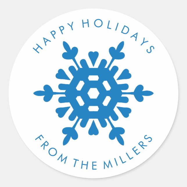 Redonda Blue Snowflake Happy Holidays Gift Pegatina (Anverso)