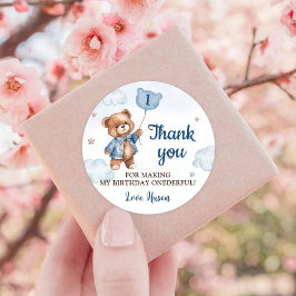 Redonda Blue Teddy Bear Balloon 1 Pegatina de cumpleaños