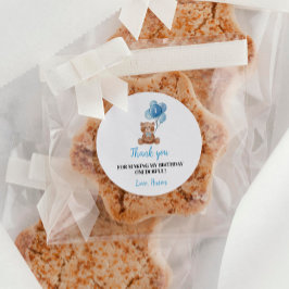 Redonda Blue Teddy Bear Balloon 1 Pegatina de cumpleaños