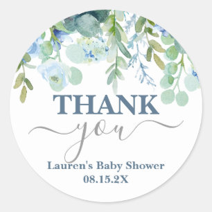 Redonda Blue Whimsical Baby Shower Classic Round Pegatina