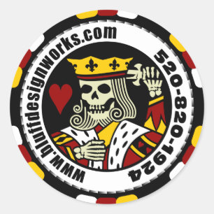 Redonda bluffdesignworks.com Pegatina de Chip de Poker
