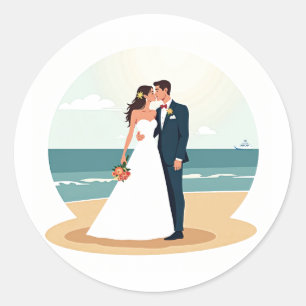 Redonda Boda Beach Kiss Pegatina
