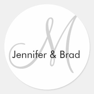 Redonda Boda Bride Groom Gray Black Monogram Pegatina