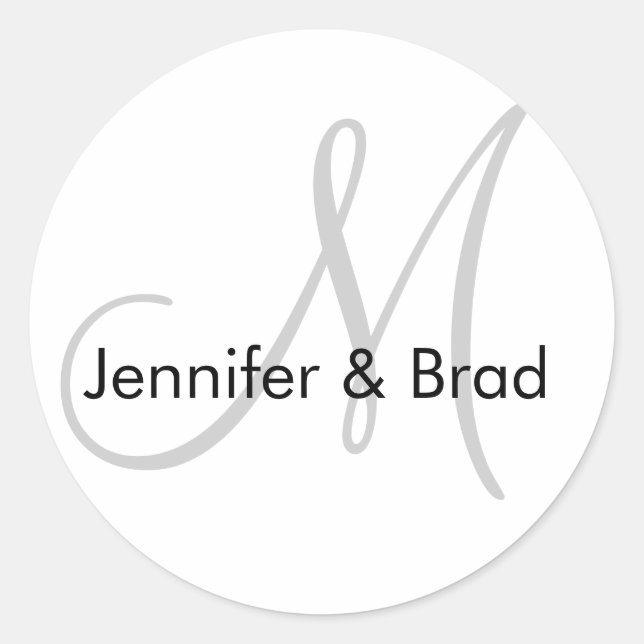Redonda Boda Bride Groom Gray Black Monogram Pegatina (Anverso)