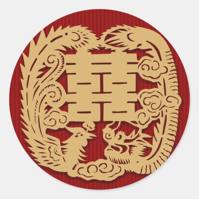 Redonda Boda chino Pegatina de doble felicidad (v7) (Anverso)