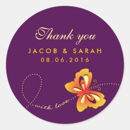 Redonda Boda de mariposa morada oscura Gracias Pegatina
