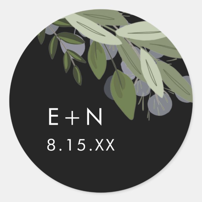 Redonda Boda de medianoche Pegatina Sprigs (Anverso)