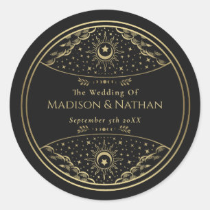 Redonda Boda de Tarot elegante de oro Pegatina redondo clá