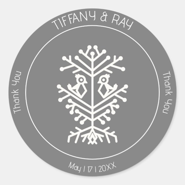 Redonda Boda del árbol de la vida gracias Pegatina (Anverso)