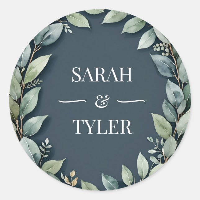 Redonda BODA EUCALYPTUS Pegatina DE LLUVIA (Anverso)