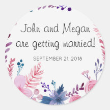 Boda floral cutáneo Pegatina redondo brillante clá