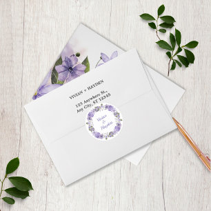 Redonda Boda floral dulce morado Pegatina redondo clásico
