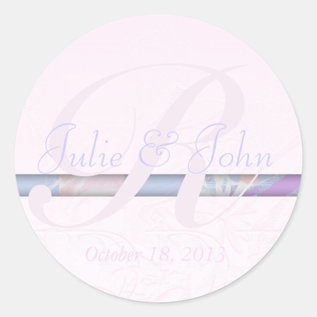 Redonda Boda Flores de Damasco de Seda Rosada Pegatina de  (Anverso)