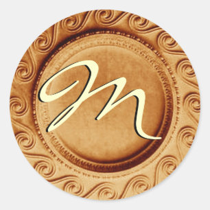Redonda Boda Gold Art Deco Monograma M Pegatina