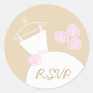 Redonda Boda Gown pegatina rosado "RSVP" de Beige