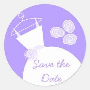Redonda Boda Gown Purple 'Save the Date' pegatina redondo