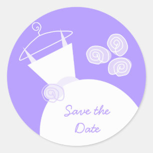 Redonda Boda Gown Purple 'Save the Date' pegatina redondo