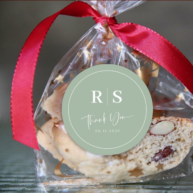 Redonda Boda Gracias Pegatina - Sabio Y Elegancia (Wedding Thank You Sticker - Sage & Elegance)