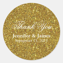 Redonda Boda Gracias Purpurina Pegatina Oro.