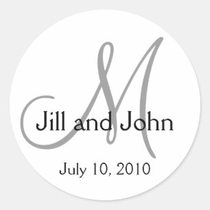 Redonda Boda Monograma Bride Groom Gray Pegatina