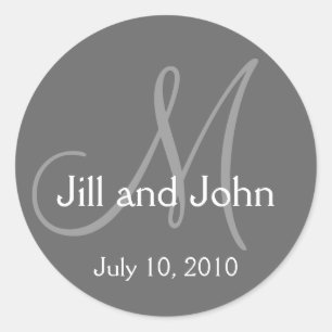 Redonda Boda Monograma Bride Groom Gray Pegatina