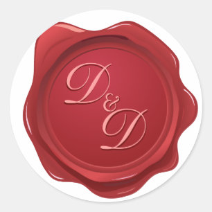 Redonda Boda Monograma Faux Wax Seal Pegatina