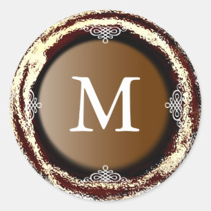 Redonda Boda Monograma Pegatina dorado Relieve metalizado