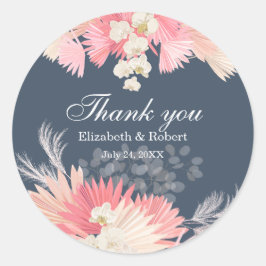 Redonda Boda Oscuro De Orquídea Azul Gracias Pegatina