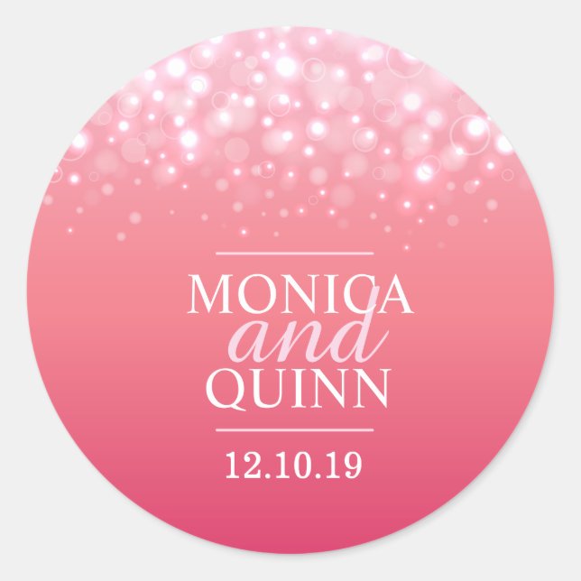 Redonda Boda pegatina de burbujas de champán rosa (Anverso)