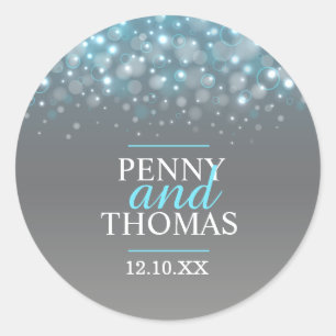 Redonda Boda pegatina de las burbujas chispas de champán m