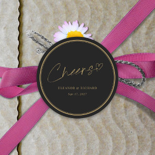 Redonda Boda Pegatina de Saludos - Elegancia en negro y or