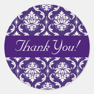 Redonda Boda Pegatina Purple Damask