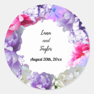 Redonda Boda personalizado Wreath Bouquet Pegatina