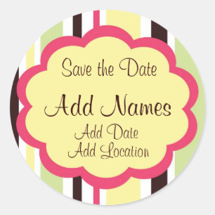 Redonda Boda rosa de franja suave "Save the Date" Pegatina