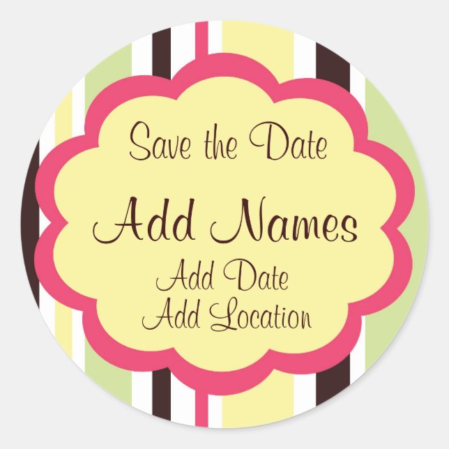 Redonda Boda rosa de franja suave "Save the Date" Pegatina (Anverso)