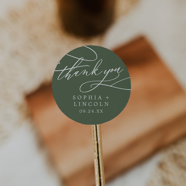 Redonda BODA verde oliva de SOPHIA Gracias Pegatina (SOPHIA Olive Green Wedding Thank You Sticker)