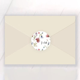 Redonda Boda Wildflowers Pegatina Redondo Clásico