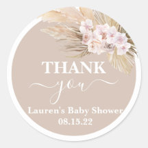 Bohemian Pampas Grass Baby Shower Round Pegatina