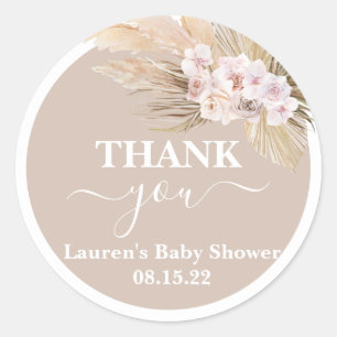 Redonda Bohemian Pampas Grass Baby Shower Round Pegatina